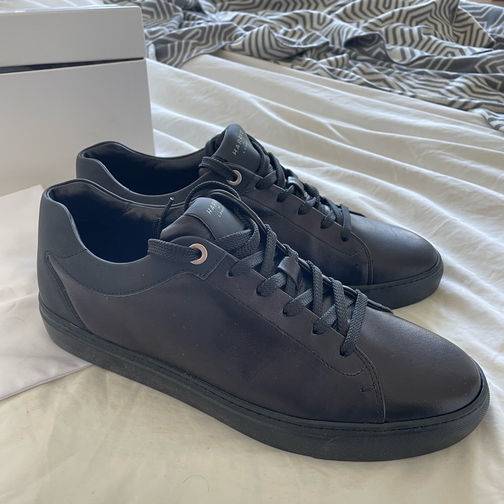 Brand New Tom Nappa Black Leather Sneakers; Harry’s Of London